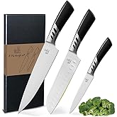 CHUSHIJI Professional 3-Piece Kitchen Knife Set - 8" Chef Knife, 7" Santoku Knife, 5" Utility Knife - High Carbon Stainless Steel, Ergonomic Handle, Grill Ready, Perfect for Gifting