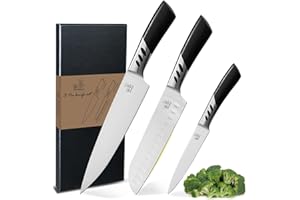 CHUSHIJI Kitchen Knife,3-Piece Stainless Steel Knife Set, Kitchen Knives Set,Chef Knife Set,8 Inch Chef's Knife,7 Inch Santok