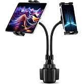 DaisyInner Dual Tablet Holder for Car Cupholder, 360&deg; Rotatable 4.7-10" | Flexible Gooseneck Arms for Angle Adjustment, Universal Phone Tablet Mount, Stable Cup Holder Base, Hands-free Viewing