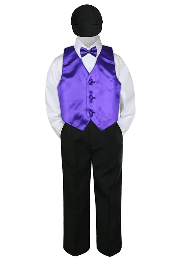 5pc Formal Baby Toddler Boy Purple Vest Set Black Pants