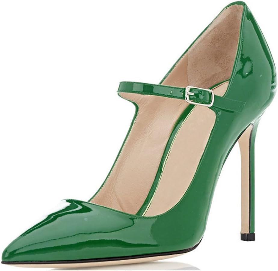 Women's Pointed Toe Mary Jane Pumps High Heel Shoe with Ankle Strap