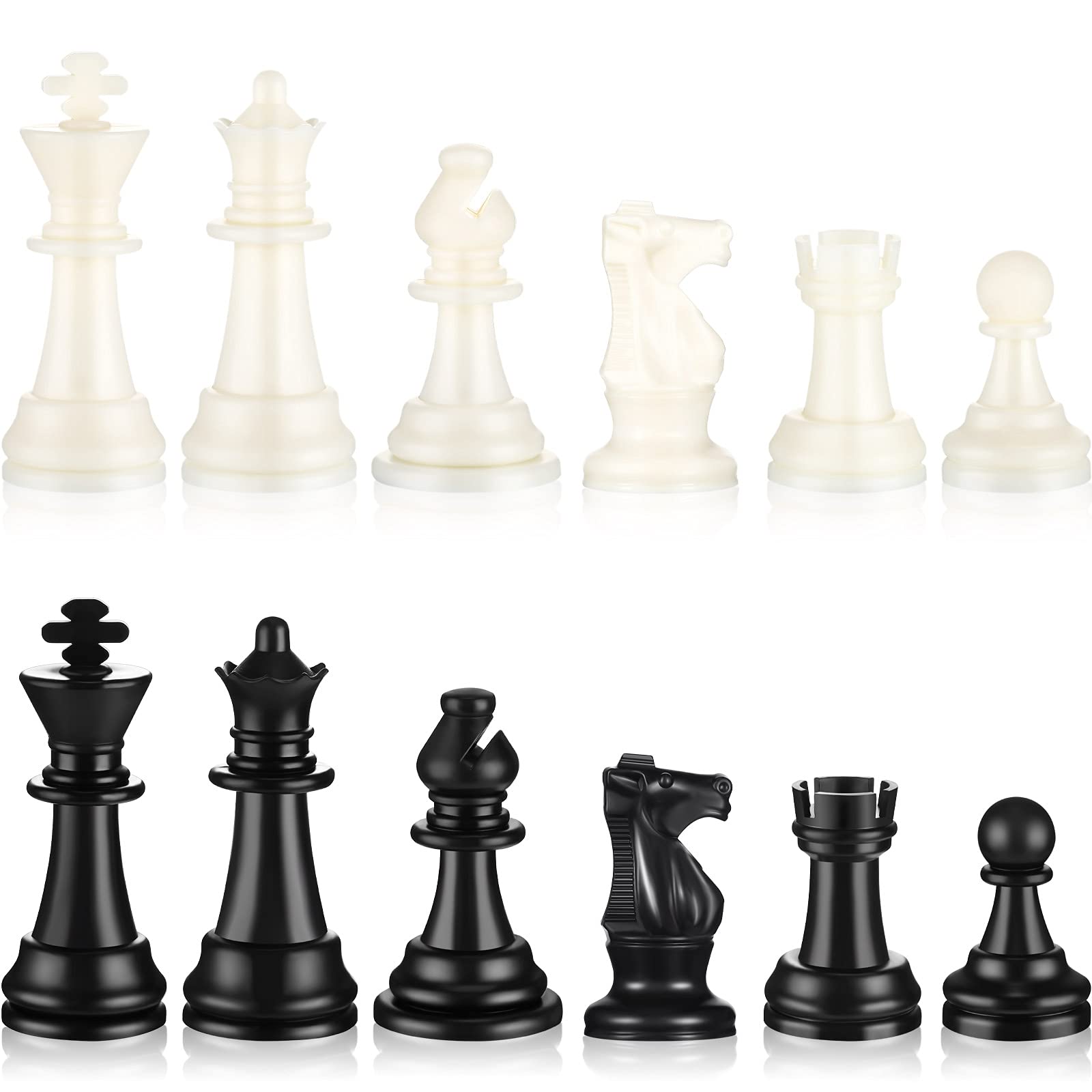 Photo 1 of 32 Pcs Chess Pieces Only Plastic Chessman Set for Replacement of Missing Pieces Pawn 95 Mm/ 3. 7 Inch King's Height Tournament Chess Set with Storage Bag for Board Game White and Black