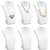 Kigley 6 Pcs Velvet Jewelry Display Bust Necklace Display Stand Necklace Mannequin Holder Stands for Selling Trade Shows Props (White)
