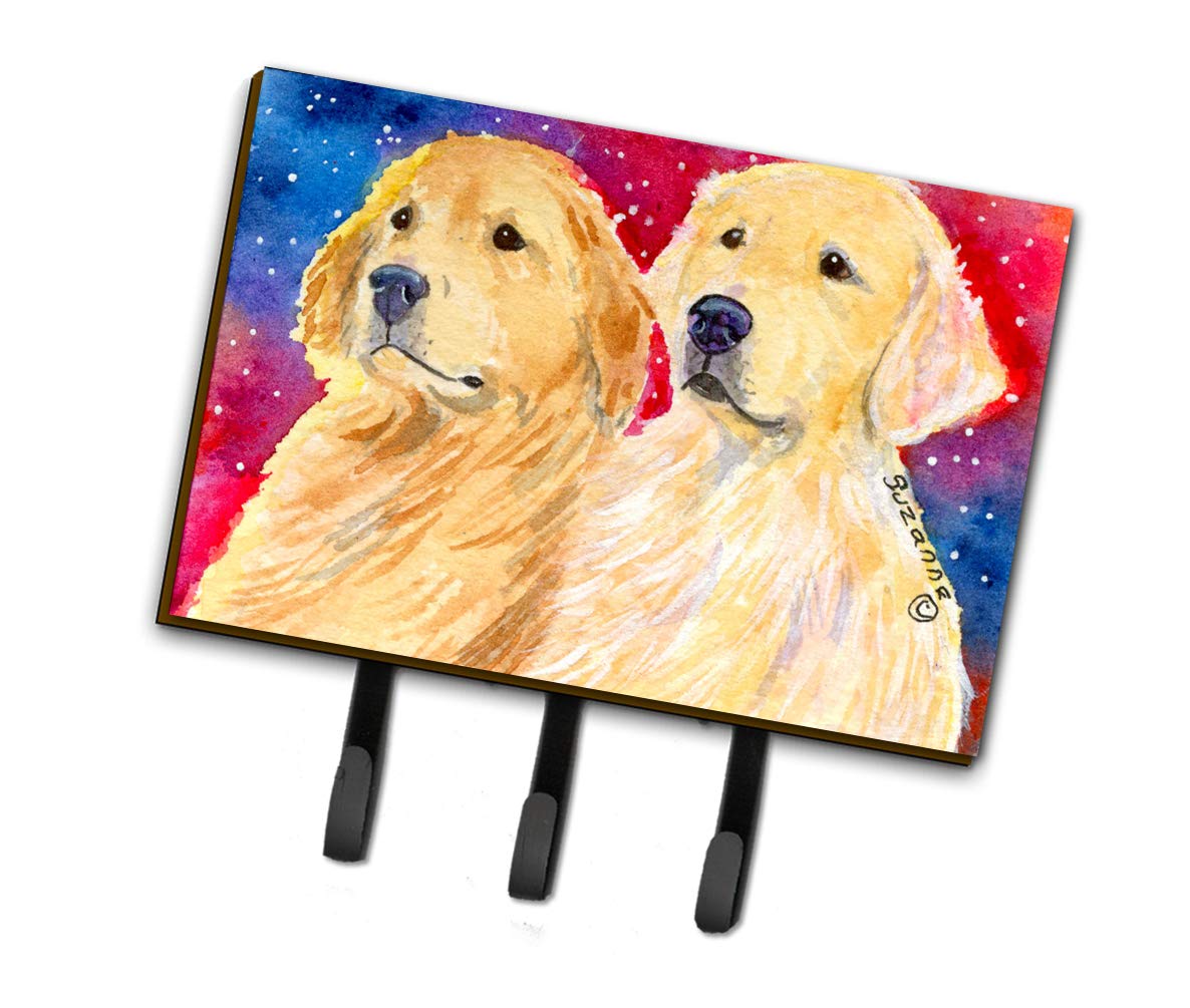 Caroline's Treasures SS8754TH68 Golden Retriever Leash or Key Holder, Wall Hooks, Key Hooks Holder, Coat Rack Wall Mount, Coat Hooks, Hooks for Hanging Keys, Towels, Aprons, Leashes,