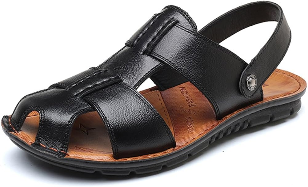 Amazon.com | CMM Men's Closed-Toe Leather Fisherman Sandals for Outdoor Beach Walking Hiking 