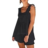 Arssm Womens Pajamas Set 2 Piece Cotton Ruffle Pj Top and Shorts Sleepwear Bridal Pajama Set(Black-L)