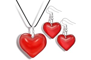 RechicGu Big Chunky Puffy Heart Pendant Choker Necklace Earrings Jewelry Set, Black String Chain,Stainless Steel Hook,Y2K Grunge Gothic Necklace,Earrings,Gift For Women