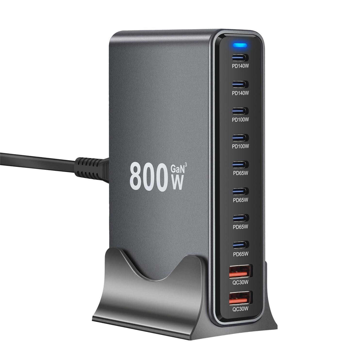 Photo 1 of 800W GaN3 10-Port USB-C Charging Station - Fast Charger for Laptops, Tablets, Smartphones, and More (Black)