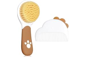 LANBANG Baby Hair Brush and Comb Set, Soft Bristles Cradle Cap Brush for Newborns, Toddlers, Baby Registry Gift (Wood Color)