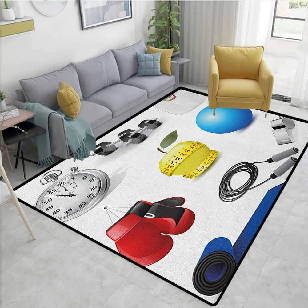 Area Rugs Fitness,Print,Realistic Vivid Workout Items Burning Calories Weight Loss Athletic Motivation,Large Carpet for Living Dining Dorm Playing Room Bedroom,Multicolor 5'x7'