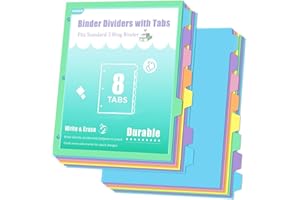 3 Ring Binder Dividers with TAB, Durable Plastic Write & Erase, 8 Tab 3 Hole Punch Dividers for 8.5 x 11'' Letter Size Papers