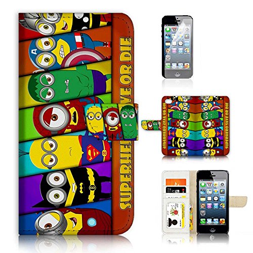 ( For iPhone 5 5S / iPhone SE ) Flip Wallet Case Cover & Screen Protector Bundle - A21219 Batman Spiderman Superman Minion