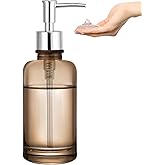 UHEY HOME Glass Liquid Soap Dispenser Bathroom, 11oz Kitchen Reusable Soap Dispenser with Rust-Proof Plastic Pump, Modern Refillable Liquid Soap