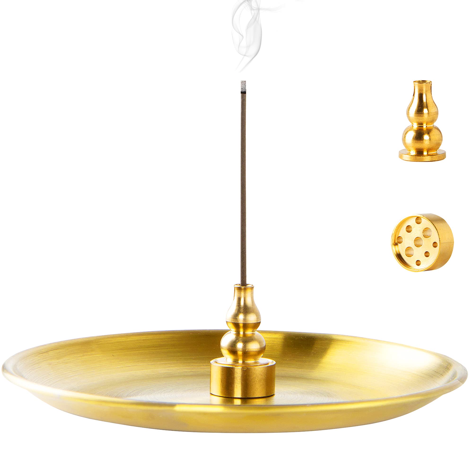 Photo 1 of 3 in 1 Incense Burner - 5.5 Inch Brass Incense Holder for Incense Sticks/Coil Incense/Incense Cones - Metal Gourd-Shaped Ash Catcher for Meditation Yoga Room Home Decor ZX11S
