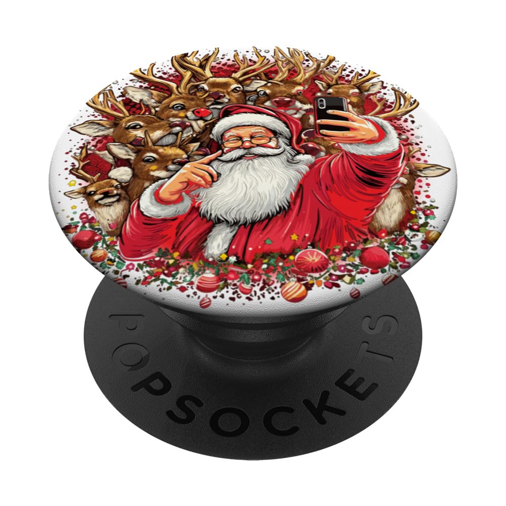 Father Christmas Selfie s being Photo Bombed by His Reindeer PopSockets Swappable PopGrip