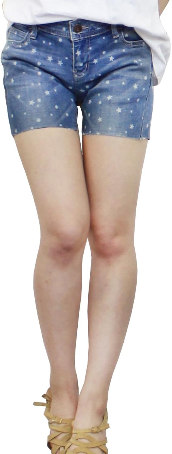 ノーブランド品 抜染デニムショートパンツ レディース M 星柄 ショートパンツ 通販 Amazon