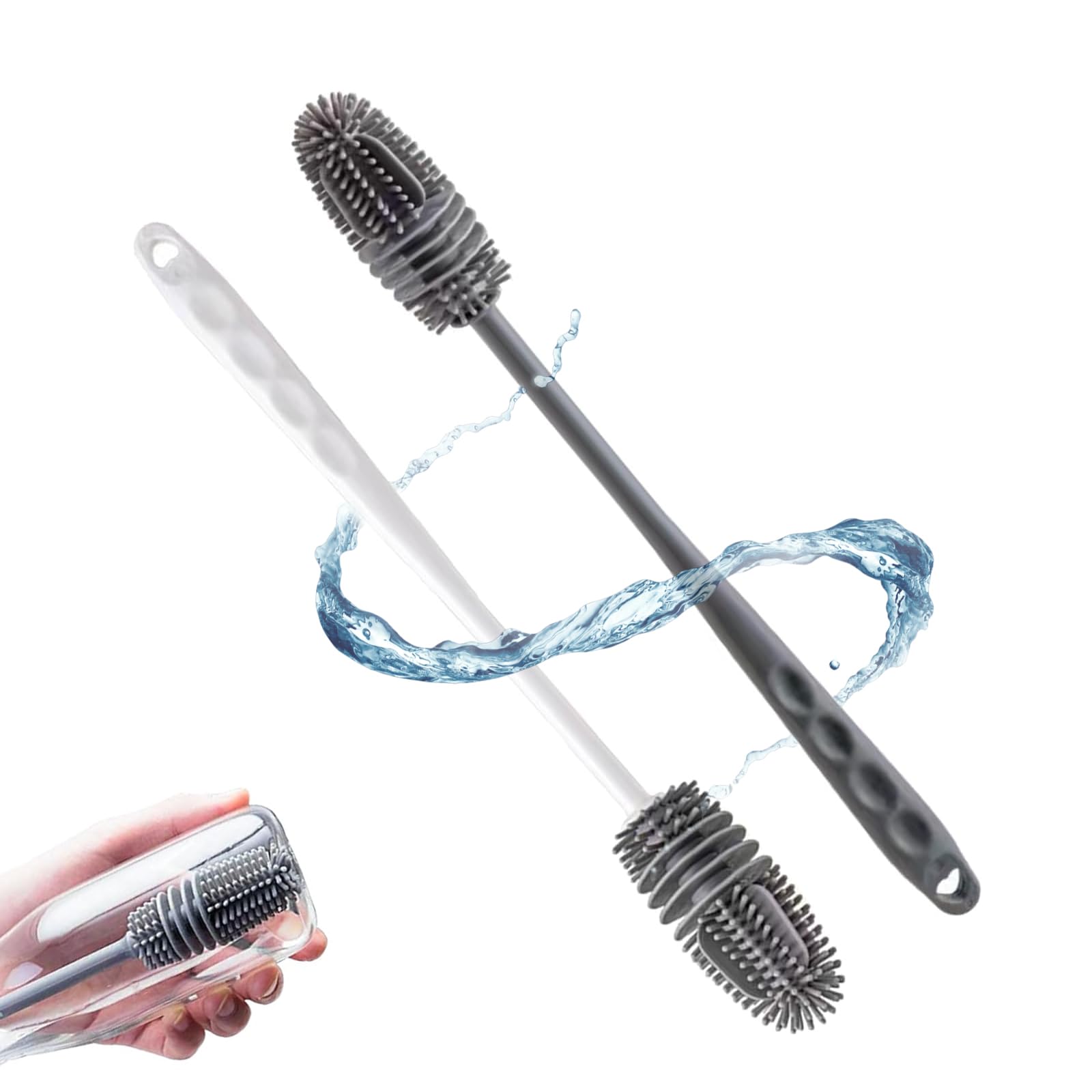 GUOYOU 2 Pcs Baby Bottle Brush, Soft Silicone Bottle Cleaner Brush with Long Handle, 28cm Water Bottle Cleaner, for Cleaning Bottles Glass Cup Thermoses Various Containers