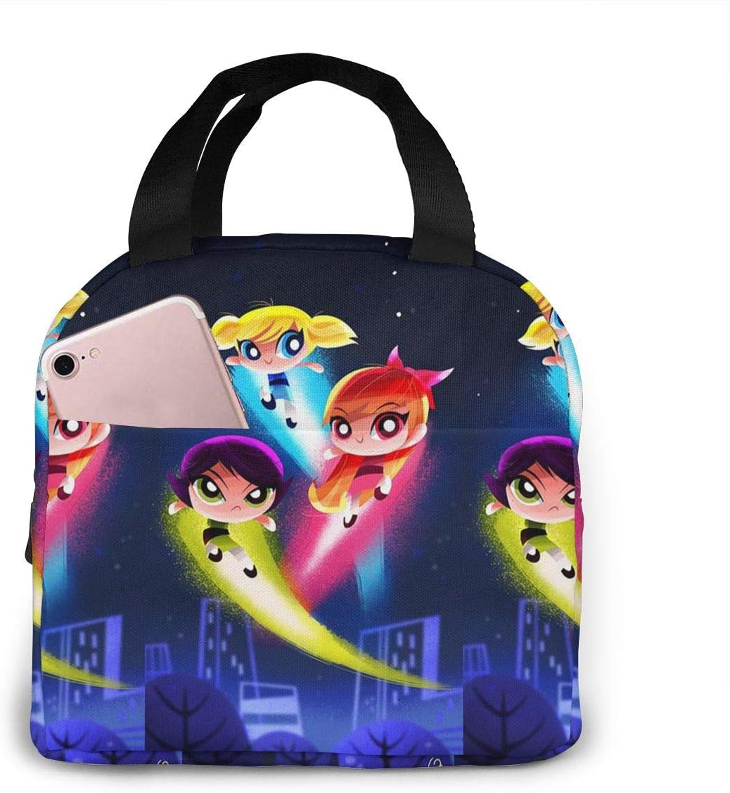 Lunch Bag Tote Colorful Powerpuff Girls Lunchbox Insulated Lunch Cooler Box Meal Prep Containers For Woman Man Kids