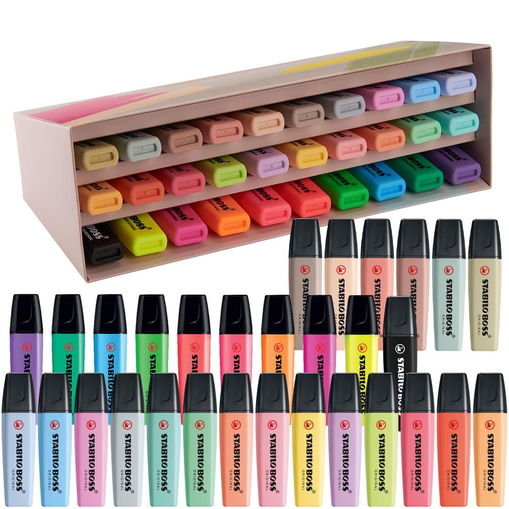 STABILO BOSS ORIGINAL - Highlighter - Deskset of 30 - with 9 Neon Colours, 14 Pastel Colours, 6 NatureCOLORS and 1 Black Marker