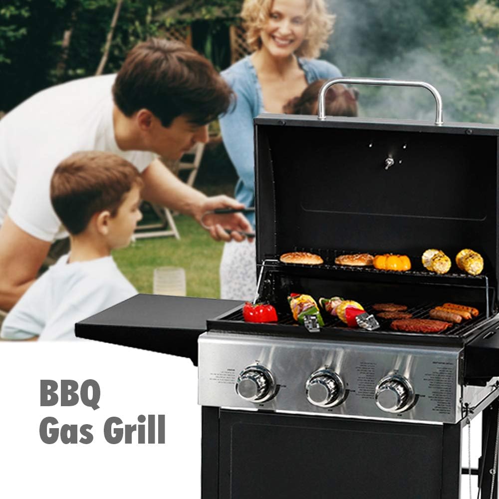 review MASTER COOK Classic Liquid Propane Gas Grill, 3 Bunner with Folding Table, Black