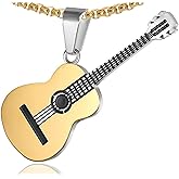 Fusamk Punk Rock Music Stainless Steel Guitar Pendant Necklace