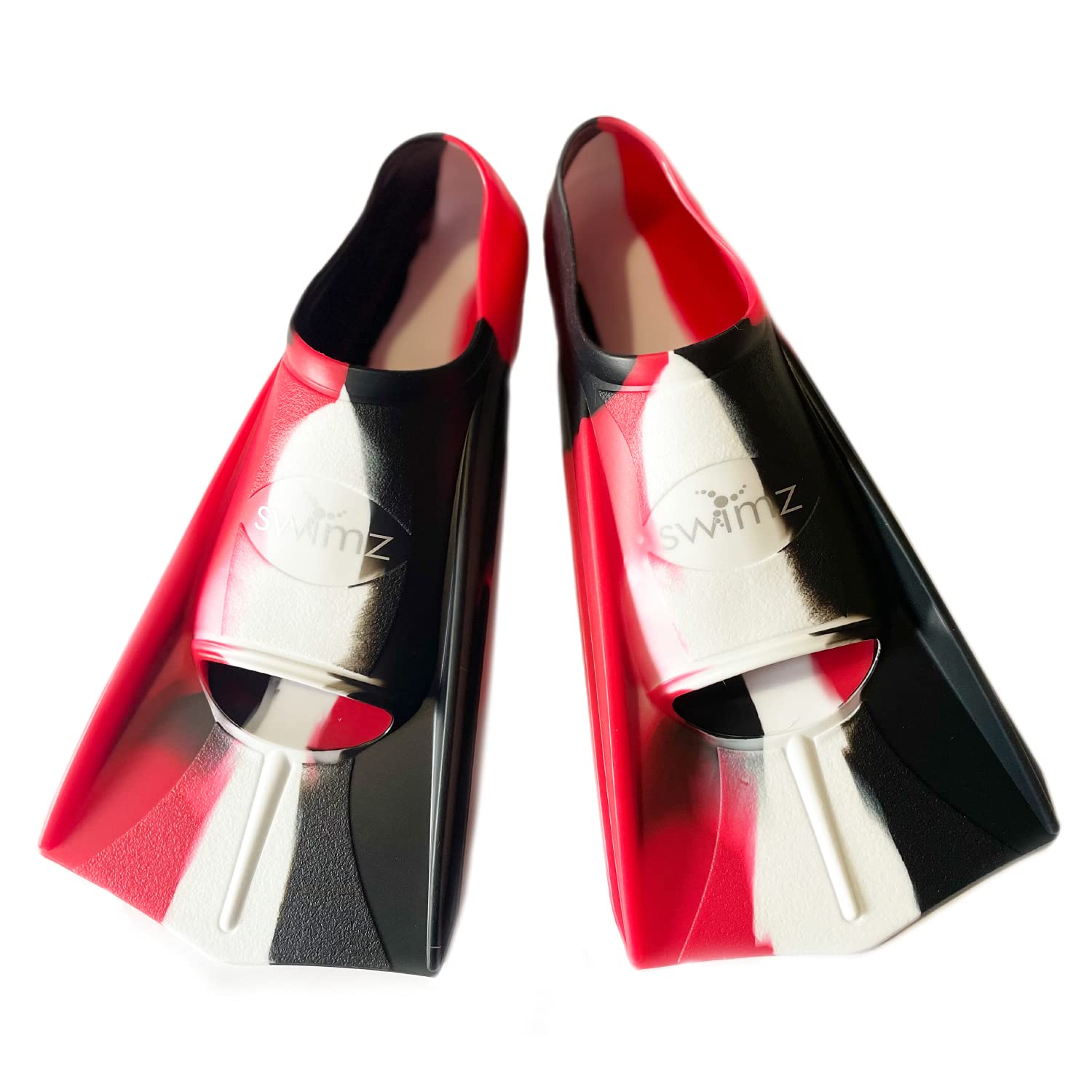 Swimz Short Blade Silicone Training Fins - Black / White / Red (UK 1-2 (Euro 33-34))