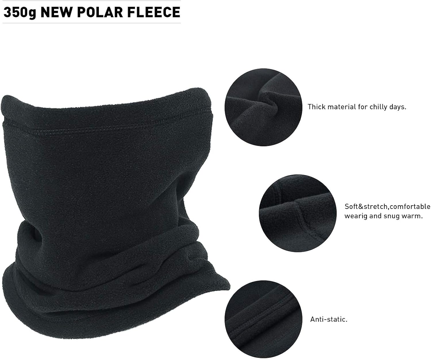 Oscenny Snoods for Men Adjustable Drawstring Stretch Anti-Static Thick Fleece Washable Neck Gaiter for Chilly Cold Weather for Men Women Ski Cycling Motorcycle Running Bike(Black) - Image 3