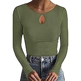 Ladybranch Womens Long Sleeve T Shirts Ribbed Knit Fitted Casual Tops Tee Slim Basic Shirts