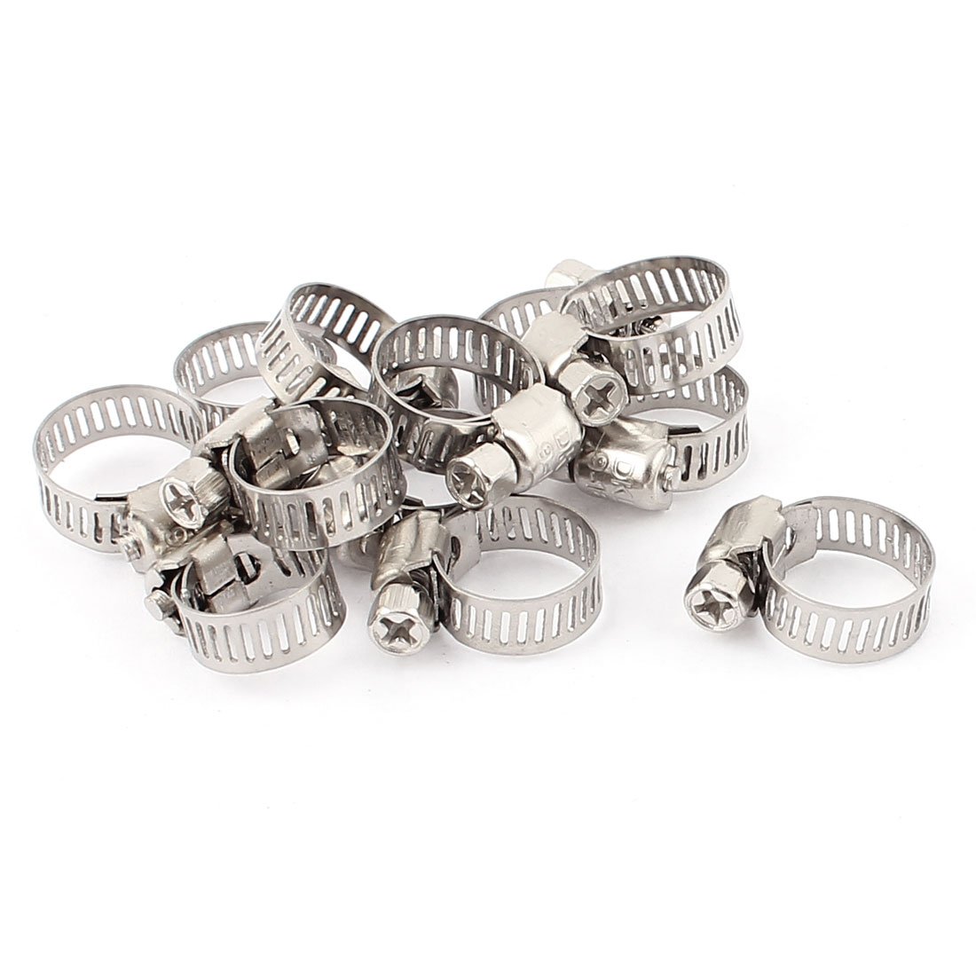 Sourcingmap 9mm-16mm Pipe Stainless Steel Adjustable Drive Hose Clamp Clip 12pcs