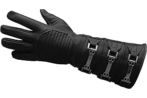 URBAN BUCK Real Sheepskin Leather Sky Gauntlet Costume Glove - Regular Fit Long Arm Cuff Mens Unlined Cosplay Gloves