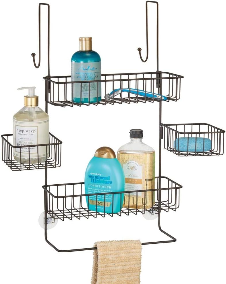 mDesign Over Door Bathroom Tub & Shower Caddy, Hanging Storage