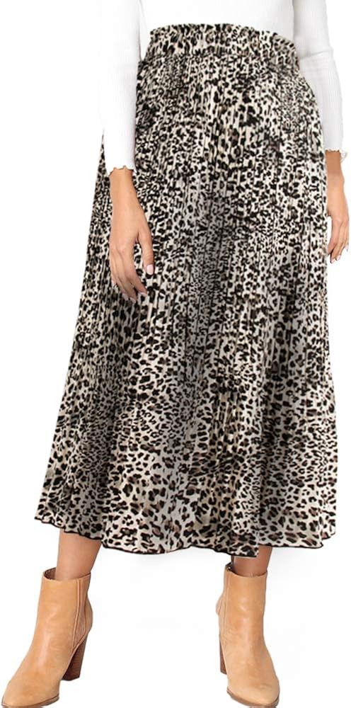 Exlura Womens High Waist Polka Dot Pleated Skirt Midi Maxi Swing Skirt with Pockets at  Women’s Clothing store