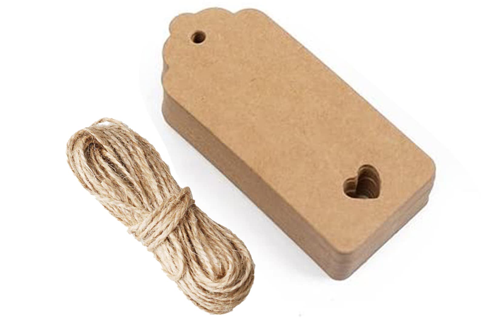 Gift Tags with String Kraft Paper Card 100pcs 9x4cm Luggage tag (Brown Heart)