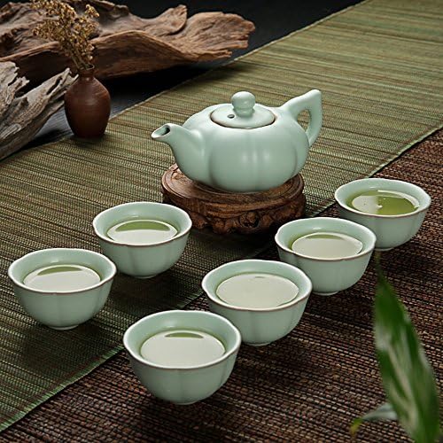 Eternal Chinese Celadon Gongfu Tea Set,Ice Crack Porcelain Teapot Teacup Ceramic Kung Fu Tea Set,Pumpkin