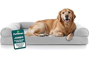 Furhaven Cooling Gel Dog Bed for Large Dogs w/ Removable Bolsters & Washable Cover, For Dogs Up to 95 lbs - Quilted Sofa - Silver Gray, Jumbo/XL