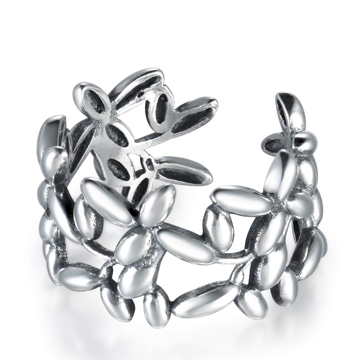 Guzhile Elegant 925 Sterling Silver Ring Olive Leaves Adjustable Open Finger Band Ring Women Fashion Jewelry Gift