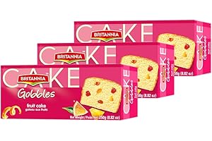 BRITANNIA Fruit Cake Tea Snacks 8.82oz (250g) - Delightfully Smooth, Soft and Delicious Cake - Breakfast & Tea Time Snacks (Pack of 3)