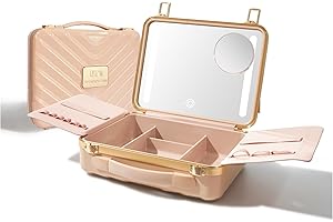 ROWNYEON Light Up Travel Makeup Case With Mirror - Portable Makeup Organizer and Train Case for Makeup Artists and Girls (Pink)