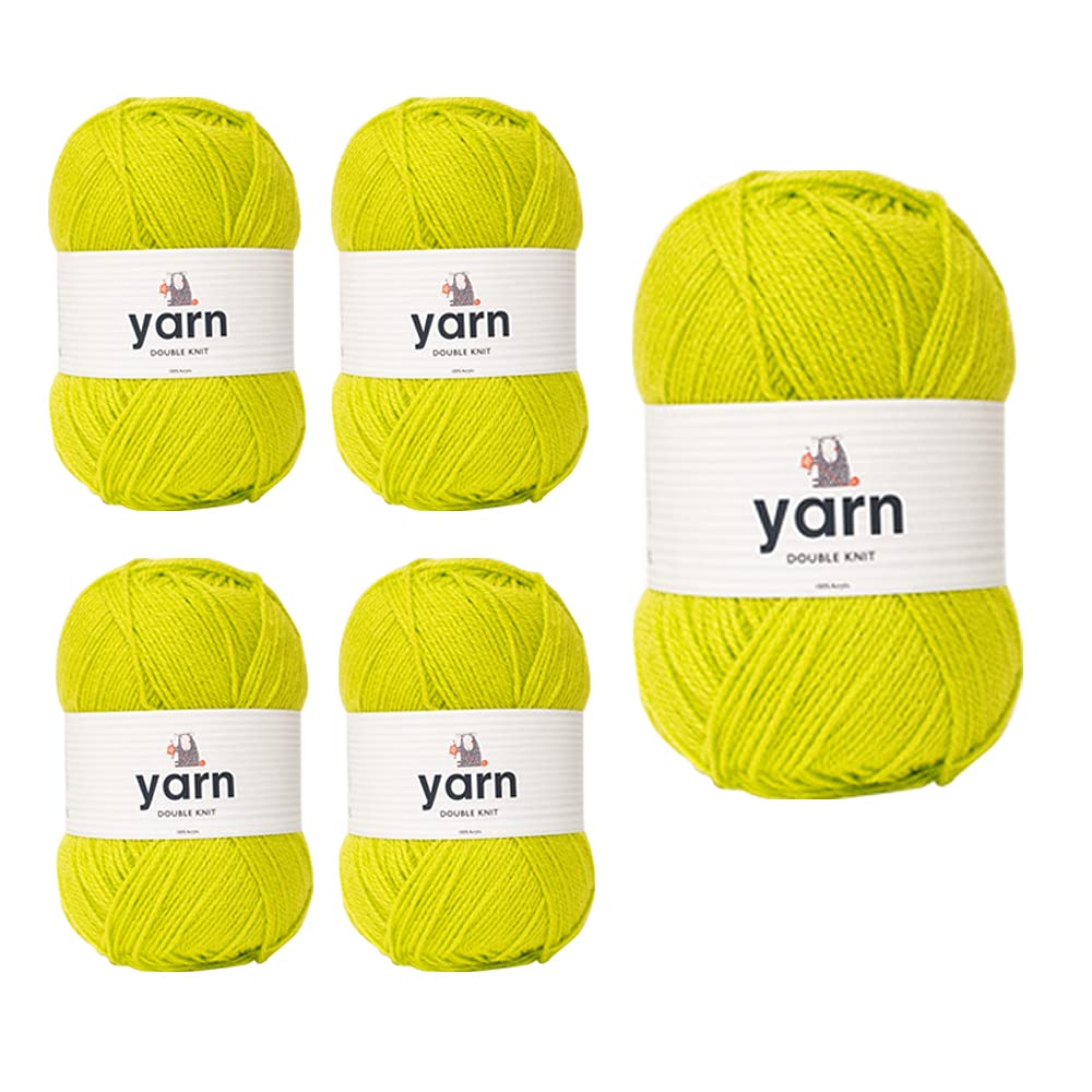 Korbond DK Bright Green Yarn - 5 x 100g Acrylic Wool - Lightweight, Hypoallergenic & Durable Double Knit Crochet Yarn Knitting Wool (1450m Total)