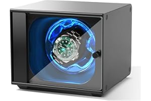 Cevale Watch Winder, Aluminum Single Automatic Watch Winder with Ultra Quiet Motor(≈0dB), 4 Rotation Modes,Blue LED, Side Open Glass Door, Gift for Rolex Watch Lover
