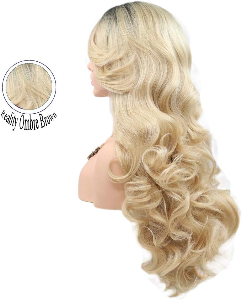 Ombre Blonde Lace Front Wigs for Women with Dark Roots Wavy Heat Resistant Fiber Synthetic Wigs Anime Cosplay Daily Use #613 150% 26 inches - Image 4