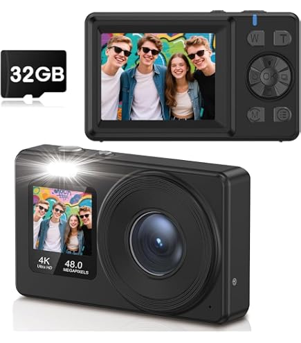 Câmera Digital CCD 2025 Nova 48MP 4K Tela Flip 8X Zoom Selfie Vlog