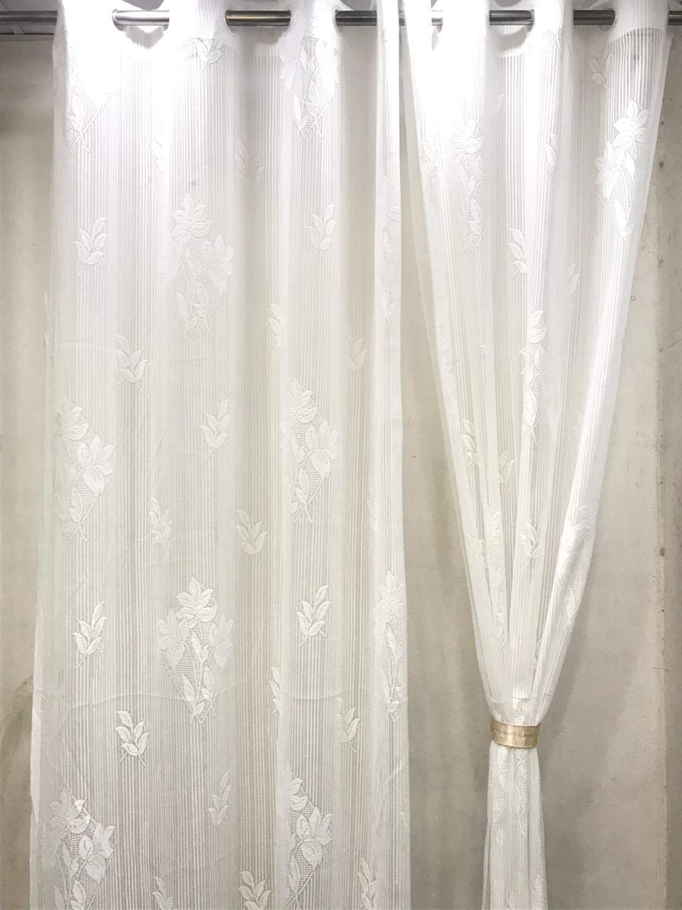 RIDHAAN Imported Net Fabric Door Curtains 9 feet White Set of 2 psc B07WHHLB7W
