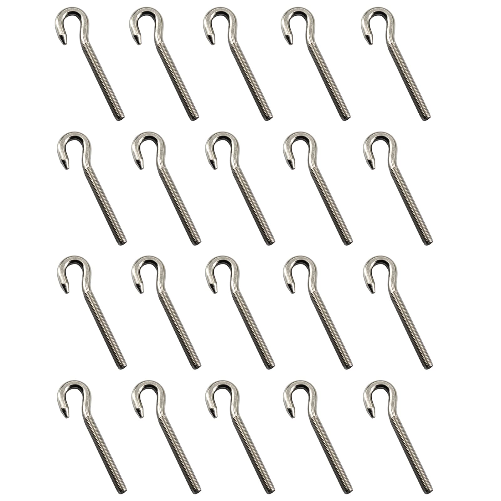 20Pcs Stainless Steel M5 Eye Bolt Long Shank Threaded Rod Round Hook Eyelet Bolt Screw