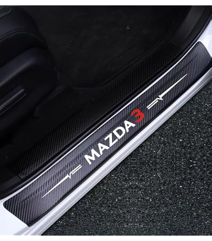 Red Door Sill Scuff Plates For Mazda 3 2014-2022 – Stainless Steel Protector With Logo, Self-Adhesive