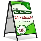 VAIIGO A Frame Sidewalk Sign 24 x 36 Inch Outdoor, Double-Sided Folding Sandwich Board with Handle, Heavy Duty Metal Slide-in A-Frame for Business, Advertising, Party, with 2 Plastic Boards