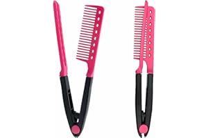 Kootinn Hair Straightening Set - 2-Pack Flat Iron Comb for Beautiful Tresses, Straightener With Firm Grip, Ideal for Knotty Hair, Styling, Pink