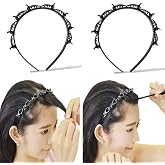 Women's Fashion Headbands with Clips - Thin Plastic Braided Twist Plait Hairpin for Work out, Double Layer Hair Tools for Girls, Black