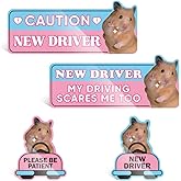 YOPPIX 4Pcs Scared Hamster New Driver Magnet for Car, Funny Hamster Student Driver Magnet Car Stickers for Beginners, Reusable Safety Rookie Attention Sign