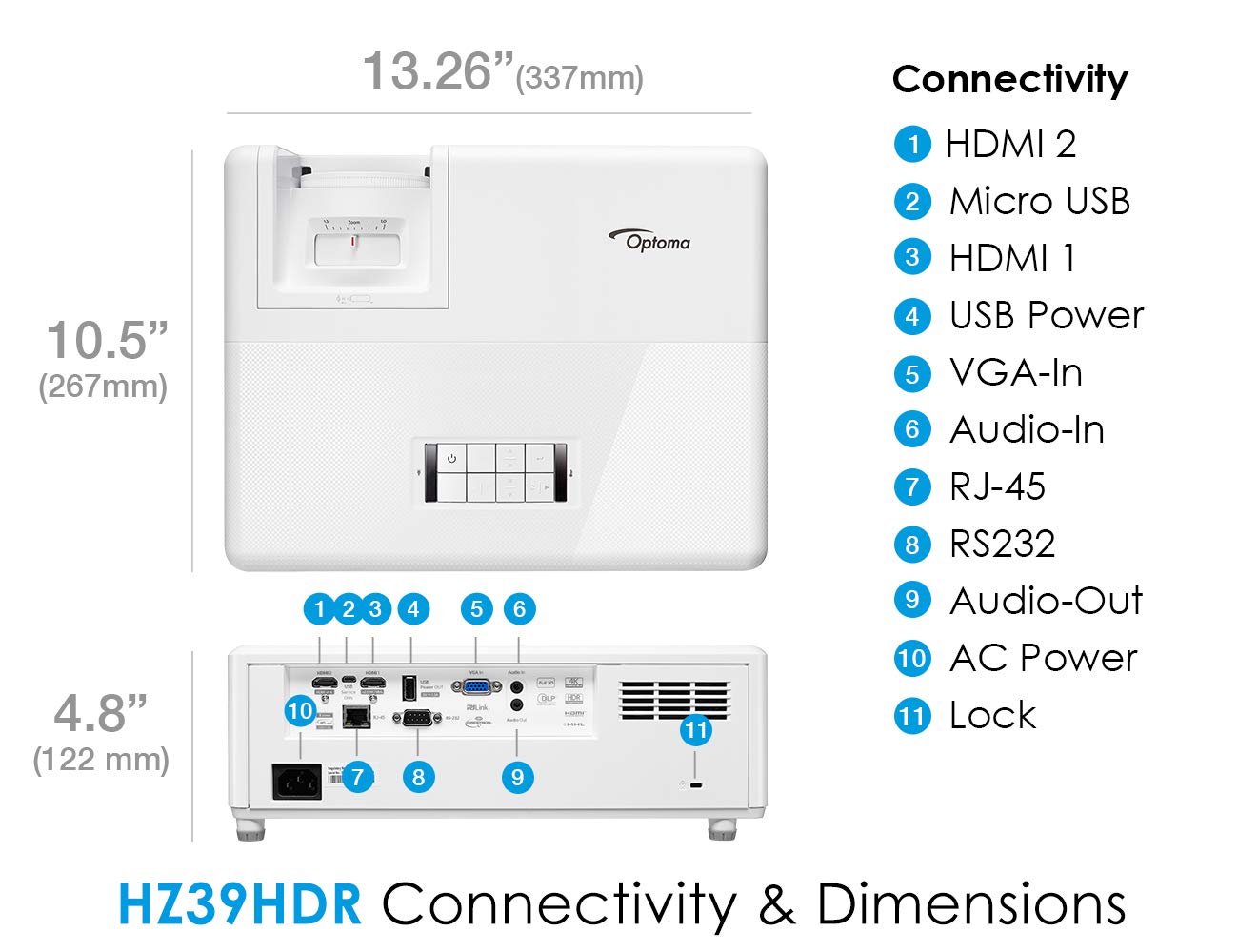 Optoma HZ39HDR Laser Home Theater Projector With HDR 4K Input 4000
